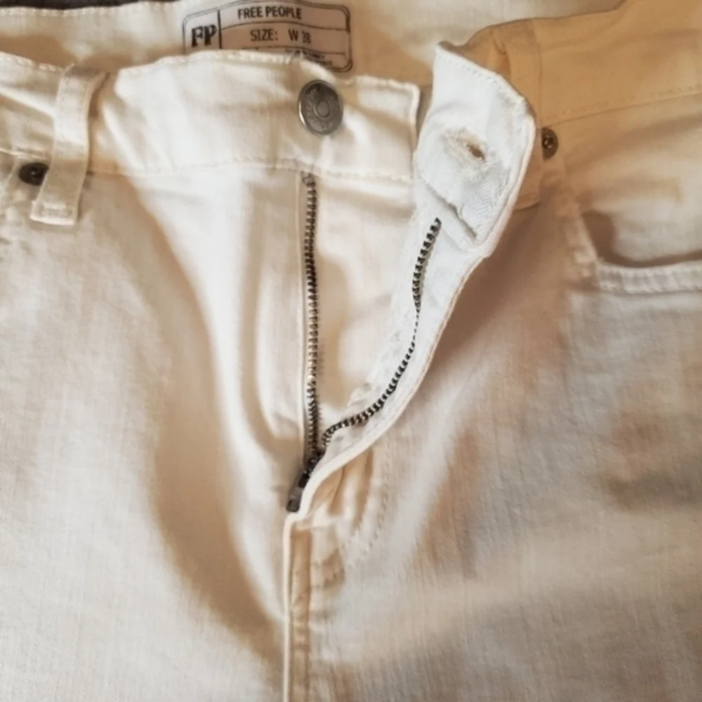 Free People Off White High Rise Raw Hem Jeans